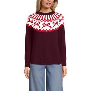 Lands End Womens Fair Isle Holiday Sweater Burgundy Bows 1X Drifter Jacquard